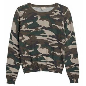 J.crew women large Teddie sweater lightweight crew neck camouflage green cotton